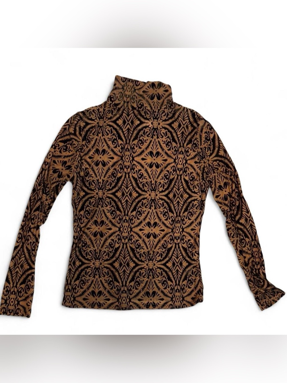 Tan and black velvet mockneck - Medium